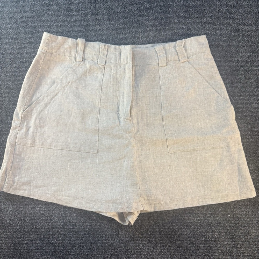 Vernacular 100% Linen‎ Beige Skort Womens Large NWT Mini Skirt Shorts Pockets